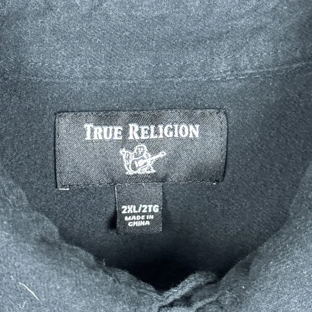 True Religion Shirt Mens XXL Black Utility Flannel Long Sleeve Button Western